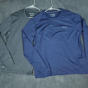 Eddie Bauer FreeDry Shirt Lot Of 2 Mens Large Gray Blue Long Sleeve Performance